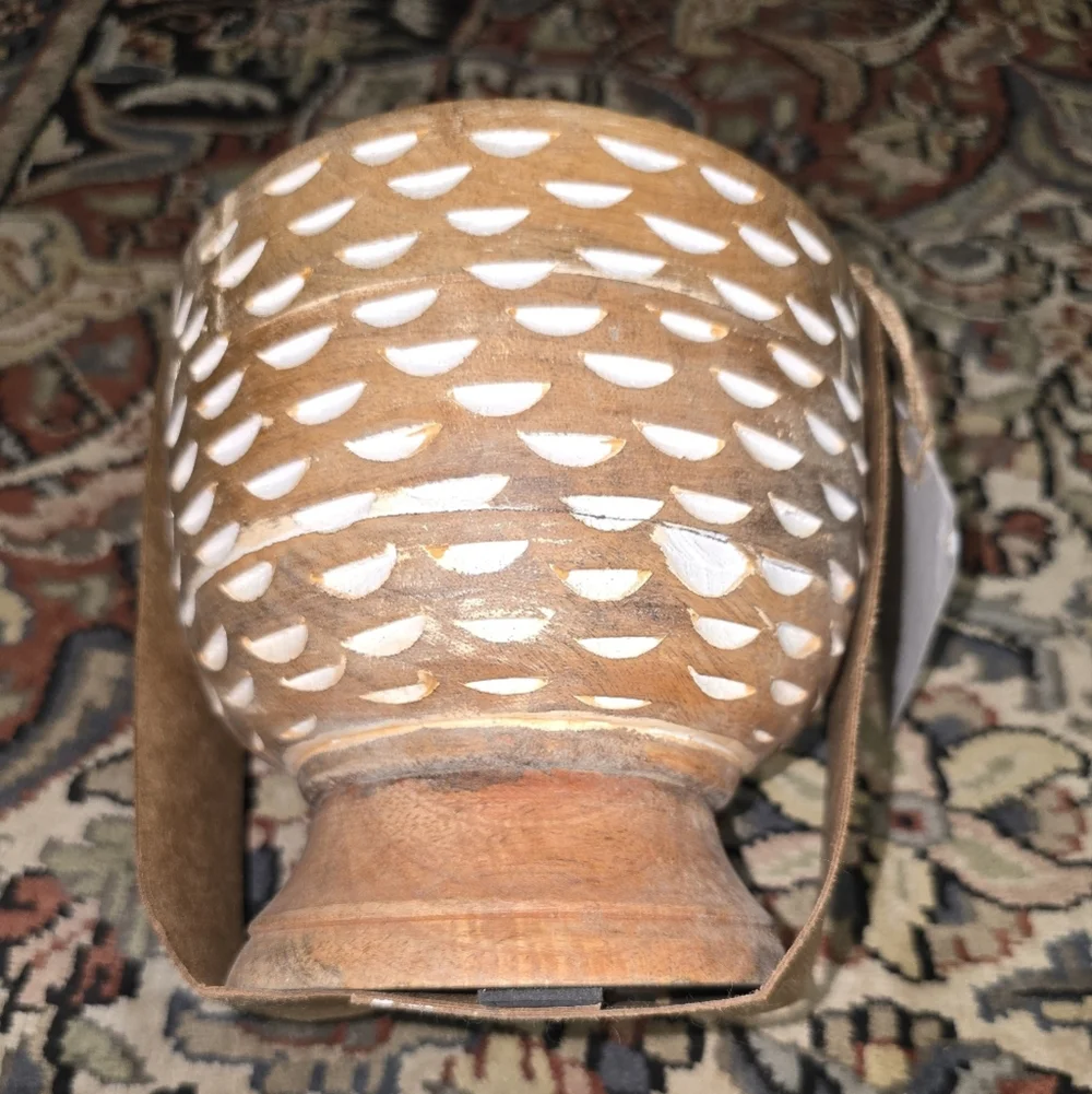 Wooden Mortar and Pestle with Cream Accent